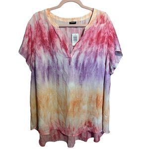 Torrid Women’s V-Neck Camp Tiedye‎ Short Sleeve Shirt Top Blouse Size 3 (3X) NWT